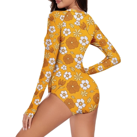 ZANDO One Piece Long Sleeve Rash Guard Swimsuit with Zipper - Picture 5 of 9